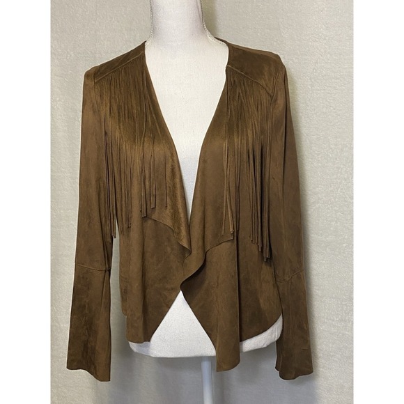 A.N.A. Western Faux Suede Fringe Drape Front  Jacket Blazer Brown Size Medium - Picture 1 of 12